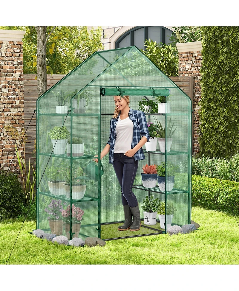 Costway Portable Mini Walk In Outdoor 4 Tier 8 Shelves Greenhouse