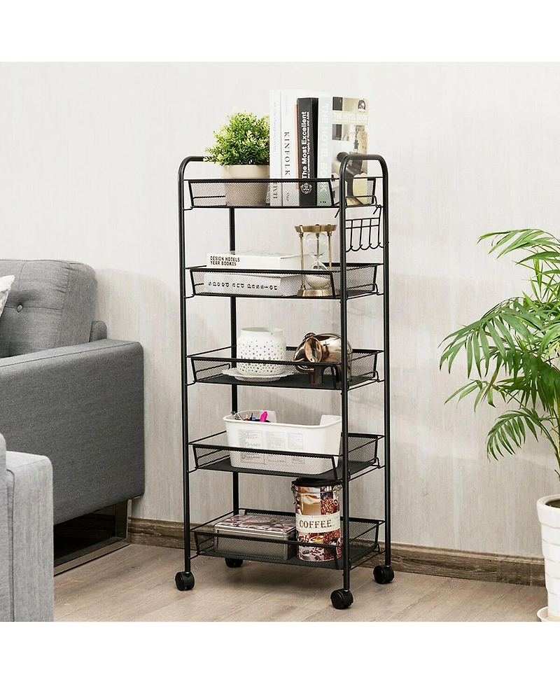 Costway 5 Tier Storage Rack Trolley Cart Home Kitchen Organizer Utility Baskets