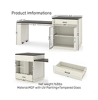 83.1" Extendable Kitchen Island with Pull-Out Table, Power Outlet, Storage Cabinet, Glass Doors & Spice Rack-Maison Boucle