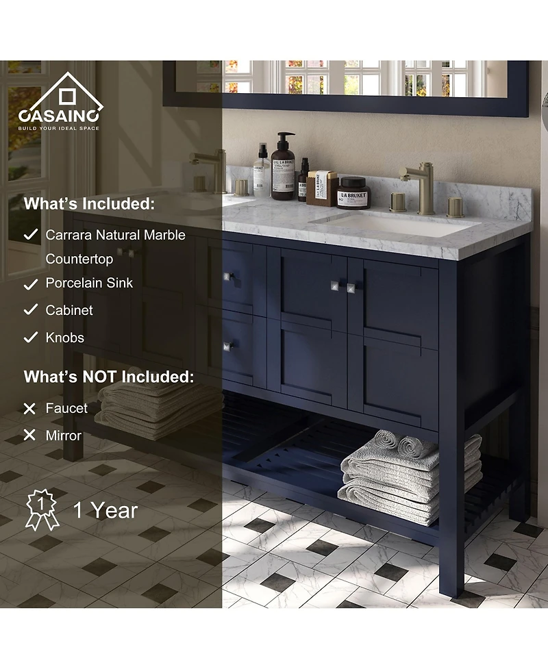 Casainc 60-Inch Solid Wood Bathroom Vanity with Matching Top and Ceramic Basin