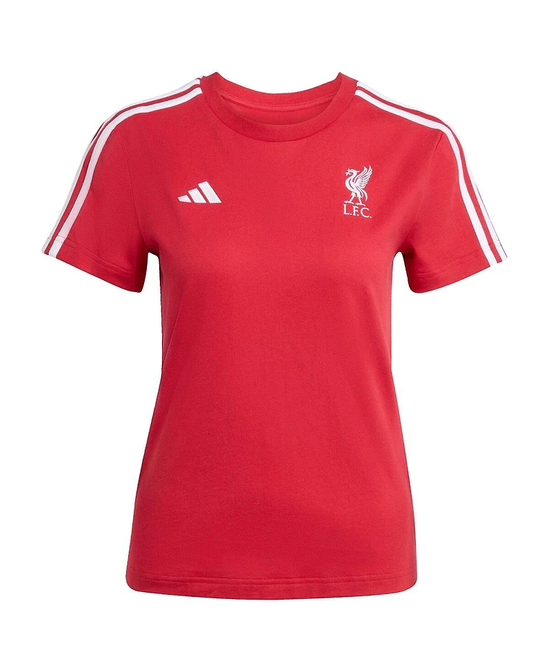Adidas Women's Red Liverpool Three-Stripes T-Shirt