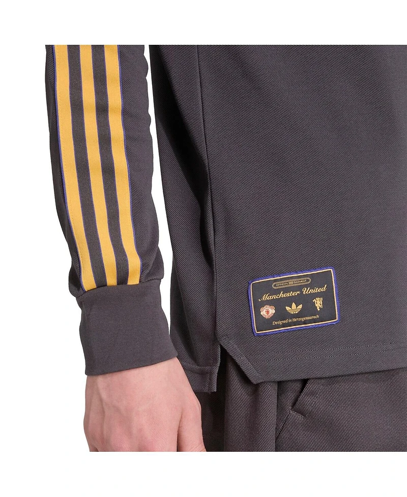 Adidas Men's Gray Manchester United Terrace Icons Long Sleeve Polo Shirt