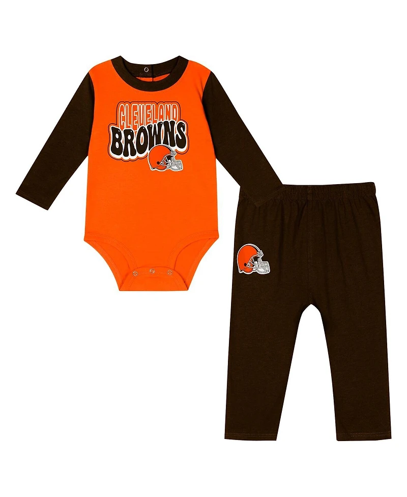 Outerstuff Baby Boys and Girls Brown Cleveland Browns Double Up Long Sleeve Bodysuit Pants Set