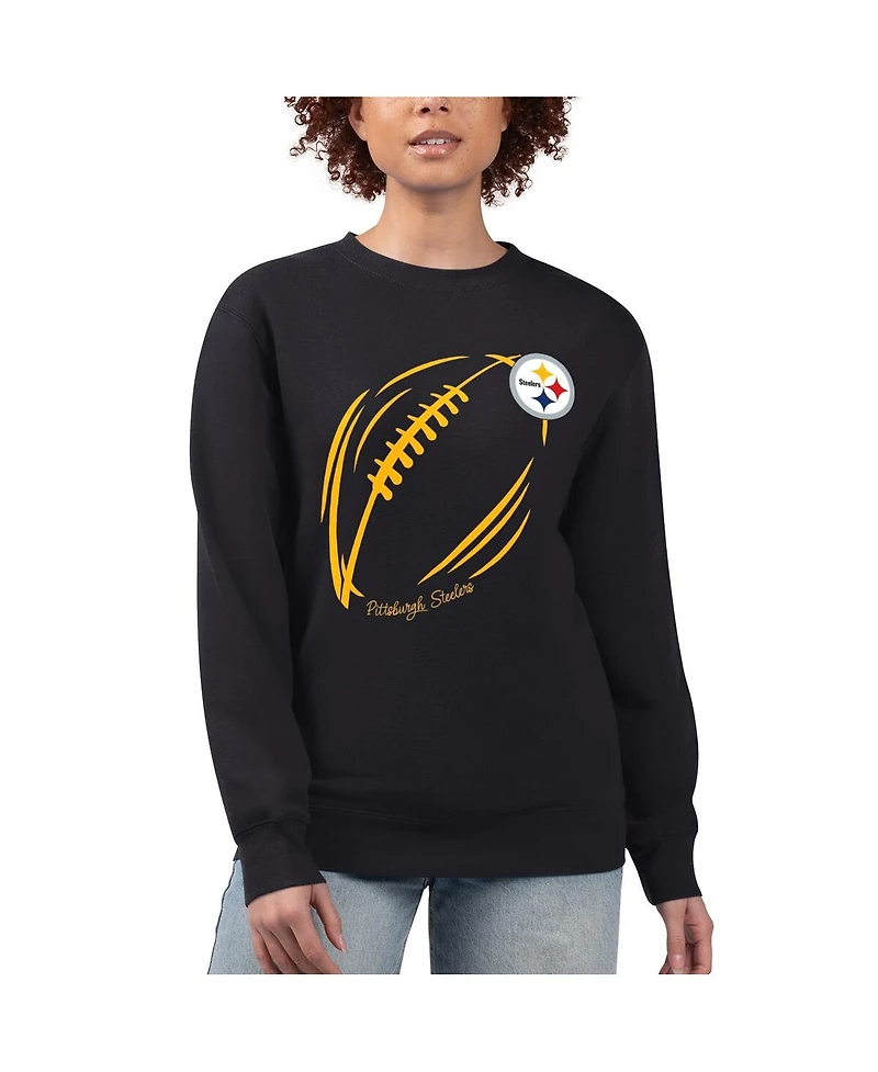 G-iii 4Her by Carl Banks Women's Black Pittsburgh Steelers Football Logo Graphic Fleece Tri-Blend Pullover Sweatshirt