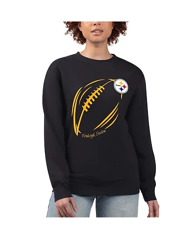 G-iii 4Her by Carl Banks Women's Black Pittsburgh Steelers Football Logo Graphic Fleece Tri-Blend Pullover Sweatshirt