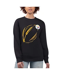 G-iii 4Her by Carl Banks Women's Black Pittsburgh Steelers Football Logo Graphic Fleece Tri-Blend Pullover Sweatshirt