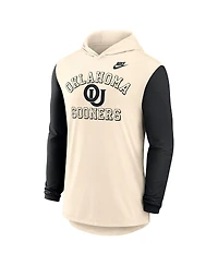 Nike Men's Natural/Black Oklahoma Sooners Legacy Color-Block Tri-Blend Performance Long Sleeve Hoodie T-Shirt