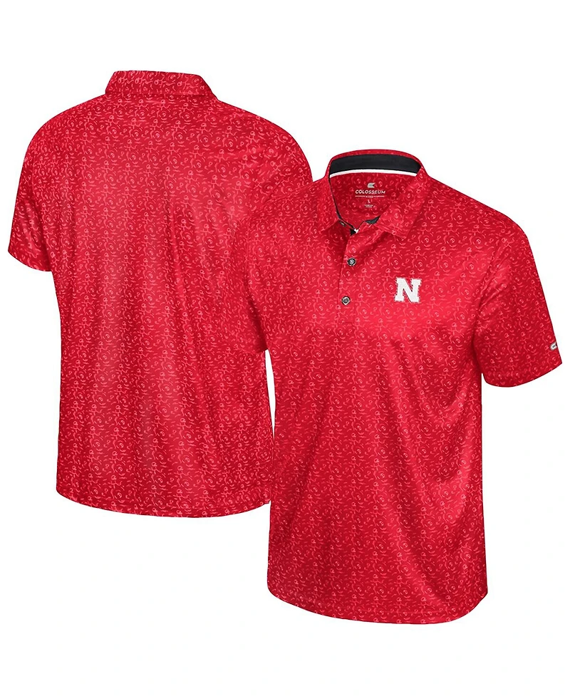 Colosseum Men's Scarlet Nebraska Huskers Football Print Polo Shirt