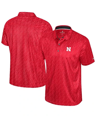 Colosseum Men's Scarlet Nebraska Huskers Football Print Polo Shirt