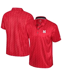 Colosseum Men's Scarlet Nebraska Huskers Football Print Polo Shirt