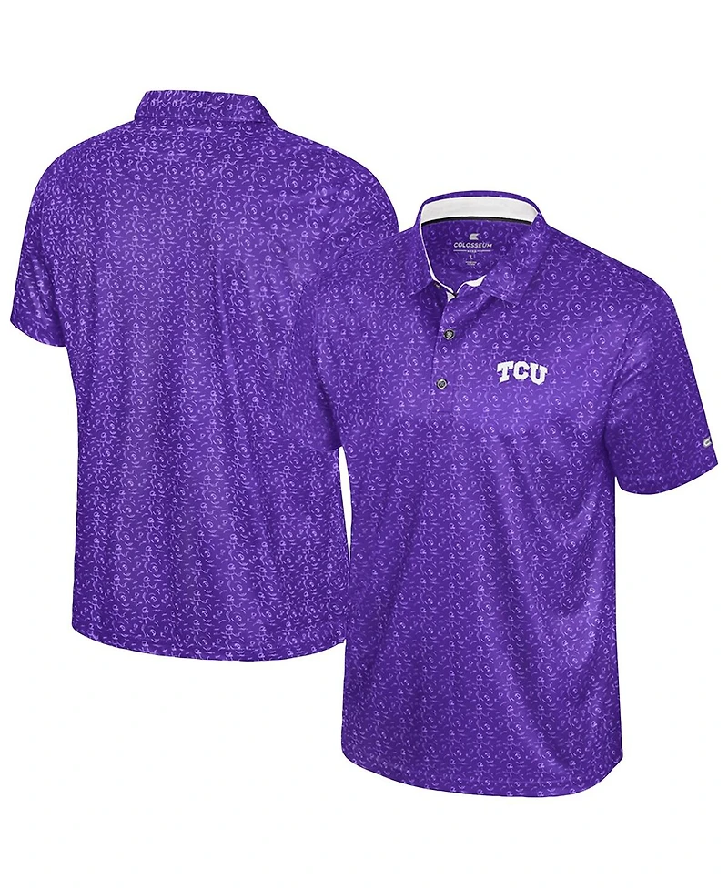 Colosseum Men's Purple Tcu Horned Frogs Football Print Polo Shirt