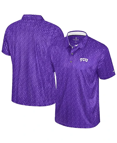 Colosseum Men's Purple Tcu Horned Frogs Football Print Polo Shirt
