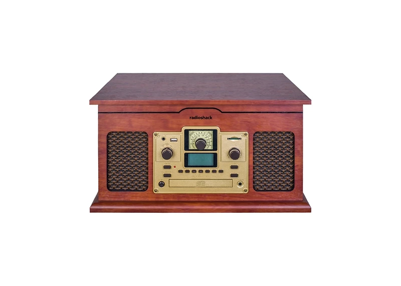 RadioShack 5W Classic Vintage 3 Speed Rpm Vynil Turntable, Cd Player, Bluetooth Out, Cassette Player, Sd Card, Rca & Fm Radio 4001791