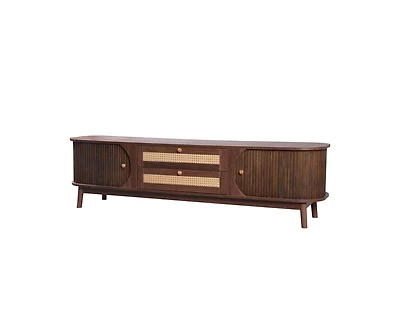 Casainc Rattan Tv Stand for TVs up to 75", Modern Farmhouse Media Console, Entertainment Center with Solid Wood Legs