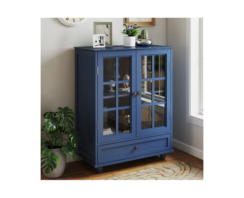 Casainc Storage Cabinet with Double Glass Doors and Drawer