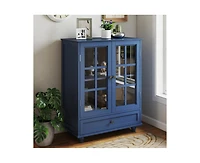 Casainc Storage Cabinet with Double Glass Doors and Drawer