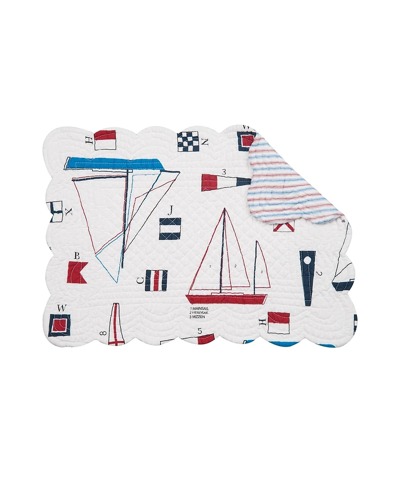 C&F Home Windward Port Sail Boat Nautical Cotton Quilted Reversible Patriotic Placemats Set of 6, 13" x 19"