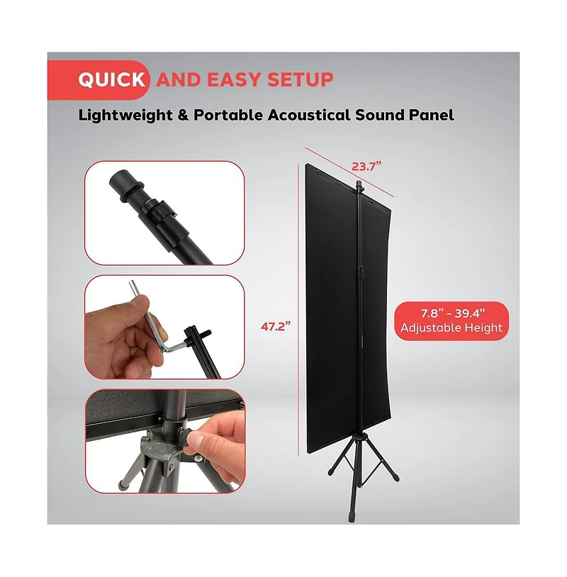 Pyle PSiP24 Acoustic Isolation Absorber Shield Sound Wall Panel Studio Foam Dampening Wedge with Adjustable Stand Charcoal Gray