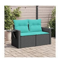 vidaXL Patio Sofa with Cushions 2-Seater Black Poly Rattan