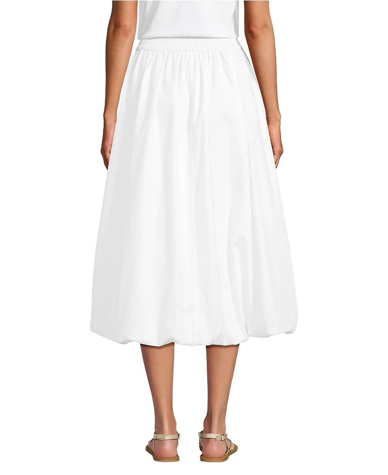 Lands' End Women's Poplin High Rise Bubble Hem Midi Skirt