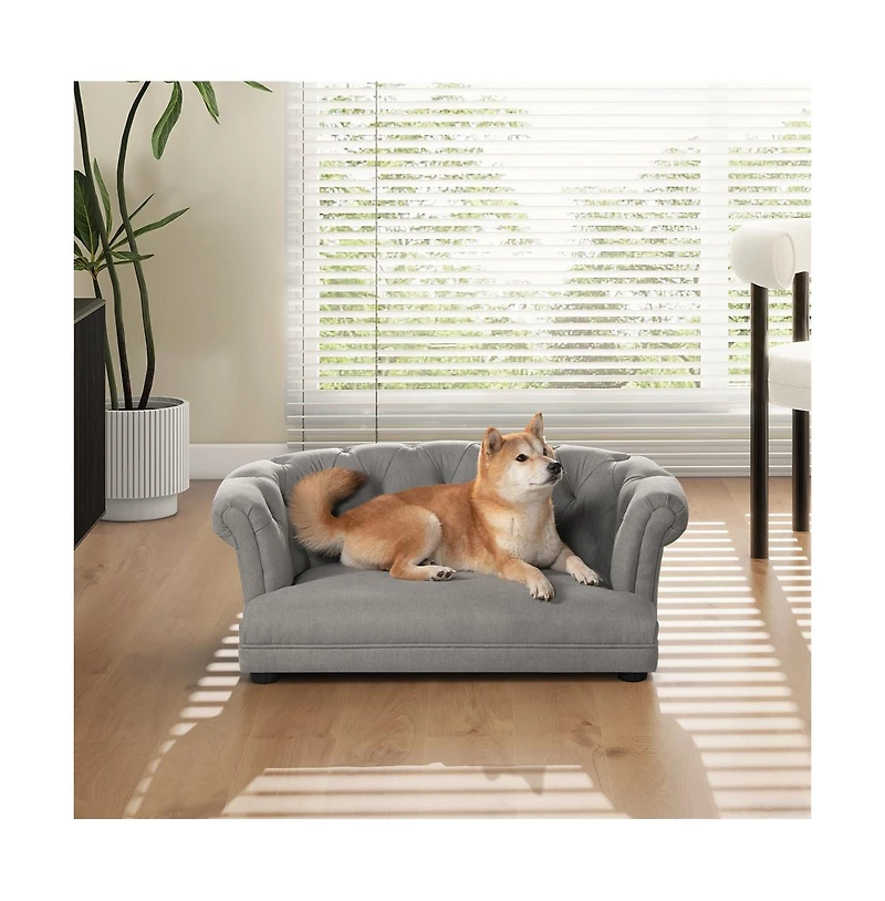 Zeus & Ruta 36.5" Chesterfield Pet Sofa in Uptown Gray