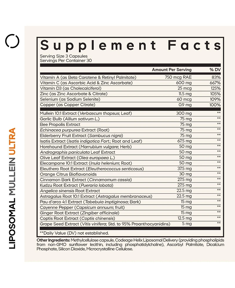 Codeage Liposomal Mullein Ultra Supplement