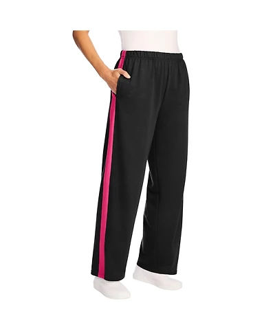 Woman Within Plus Side Stripe Cotton French Terry Straight-Leg Pant