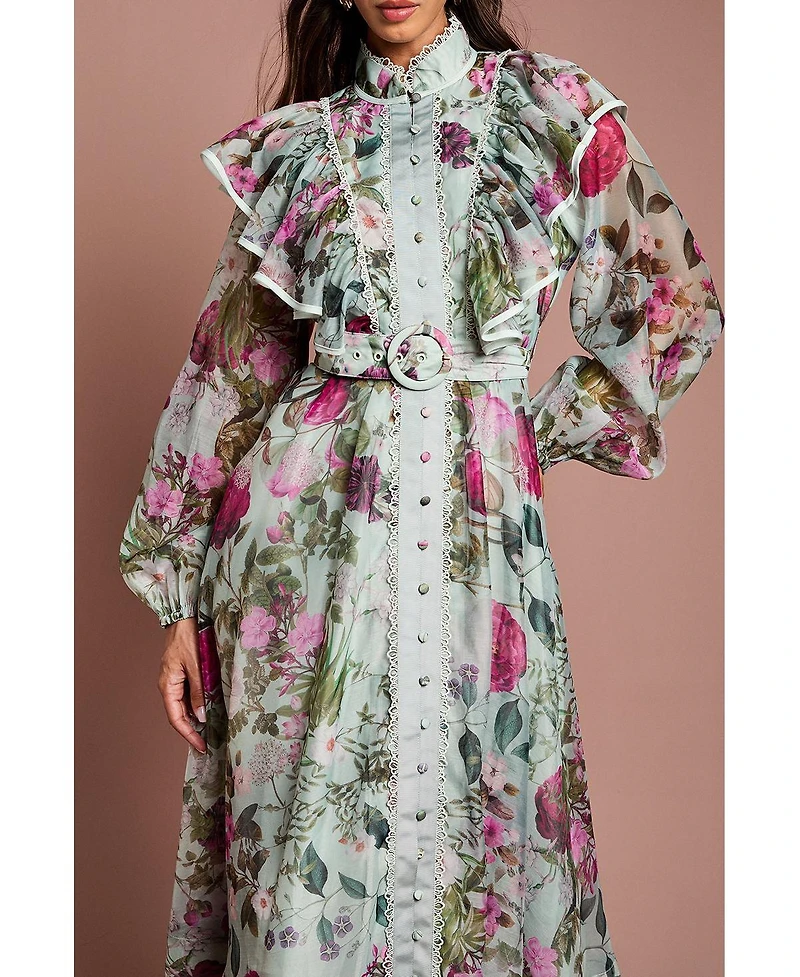 Coast Women's Long Sleeve Printed Organza Shirt Dress