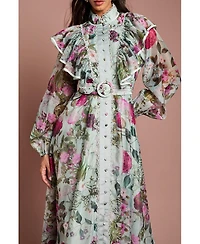 Coast Women's Long Sleeve Printed Organza Shirt Dress