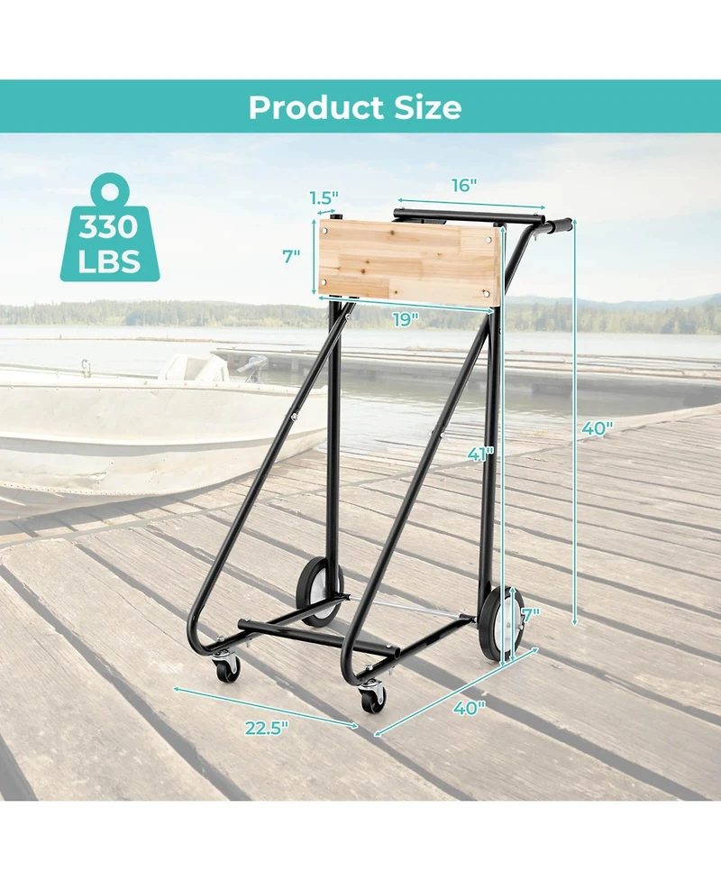 Costway Outboard Boat Motor Stand Heavy Duty Engine Carrier Cart Dolly with 4 Smooth Wheels