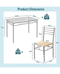 Costway 5 Piece Dining Set Table and 4 Chairs Glass Top Kitchen Breakfast Furniture