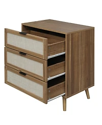 3 Drawer Storage Cabinet Rattan Dressers Chest of Drawers Entryway Cabinet Fluted Nightstand Bedside Table Dresser for Bedroom Living Room, Brown