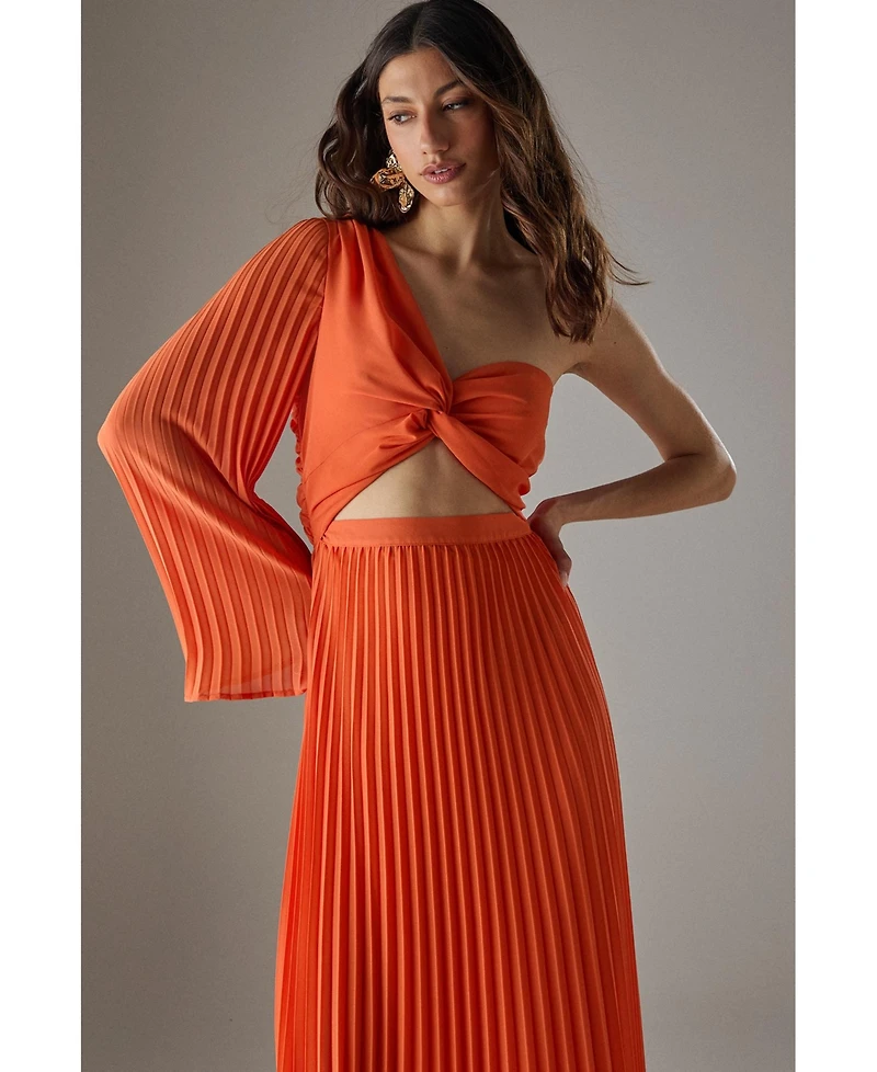 Warehouse Chiffon One Shoulder Cut Out Midi Dress
