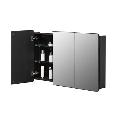 Basicwise 3-Door Aluminum Bathroom Medicine Cabinet, Round Corner Framed Door