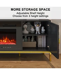70 inches Mdf Tv Stand with 36 Fireplace and Storage Cabinets