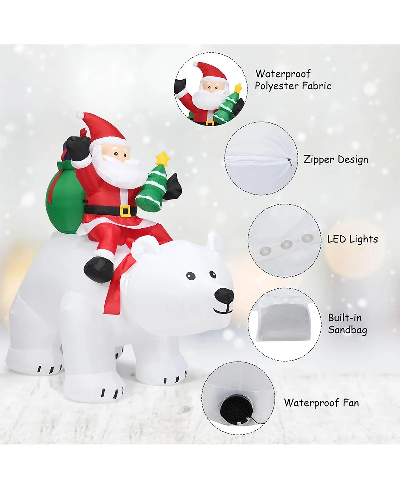 6.5 Ft Christmas Inflatable Santa Riding Polar Bear w/ Shaking Head Led Lights