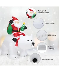 6.5 Ft Christmas Inflatable Santa Riding Polar Bear w/ Shaking Head Led Lights
