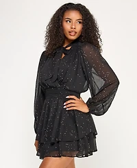 City Studios Juniors' Long Sleeve Foil Dot Tie Dress