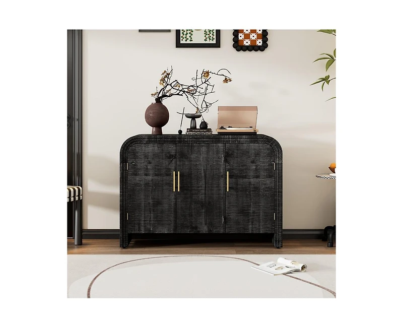 Casainc Retro Minimalist Curved Cabinet with Gold Handles and Adjustable Dividers
