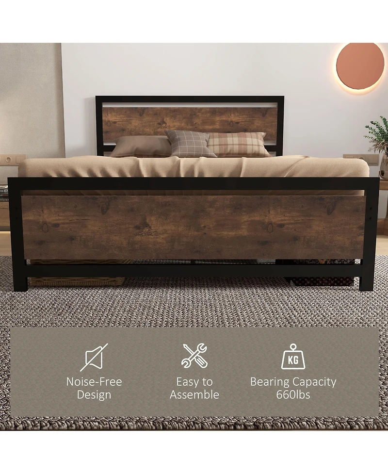 Homcom Full Bed Frame with Headboard & Footboard, Strong Metal Slat Support Bed Frame w/ Underbed Storage Space, No Box Spring Needed