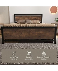 Homcom Full Bed Frame with Headboard & Footboard, Strong Metal Slat Support Bed Frame w/ Underbed Storage Space, No Box Spring Needed
