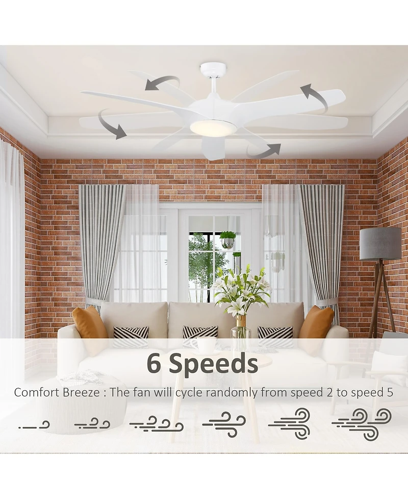 Homcom 52" Reversible Ceiling Fan with Led Light for Bedroom,