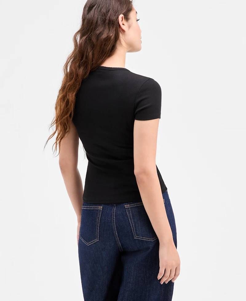 Tommy Jeans Women's Slim Rose Logo Ribbed Short-Sleeve T-Shirt