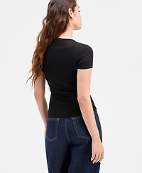 Tommy Jeans Women's Slim Rose Logo Ribbed Short-Sleeve T-Shirt