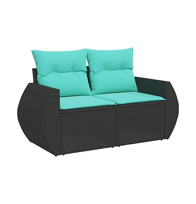 vidaXL Patio Sofa with Cushions 2-Seater Black Poly Rattan
