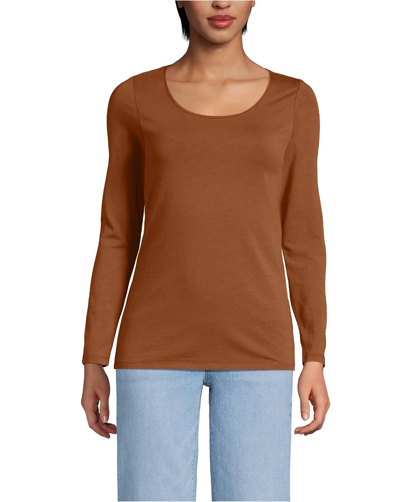 Lands' End Women's Lightweight Jersey Skimming Long Sleeve Scoop Neck T-shirt