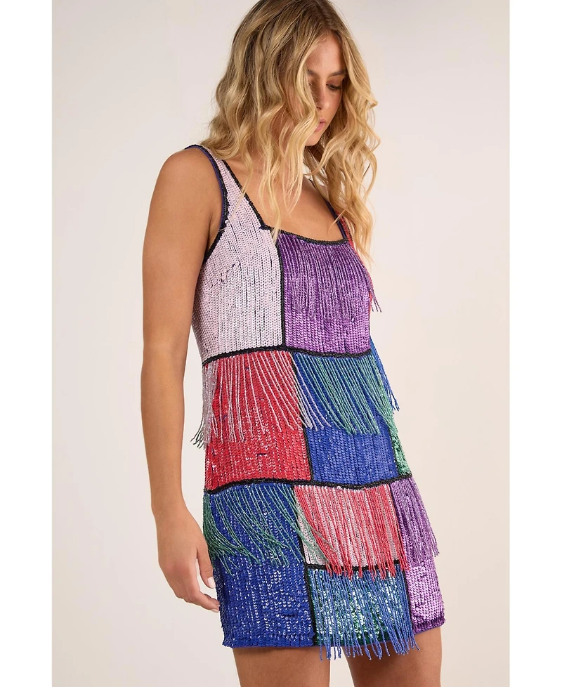 Nasty Gal Women's Check Tassel Sequin Mini Dress