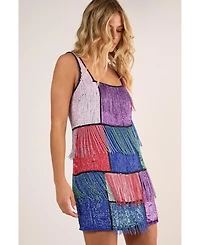 Nasty Gal Women's Check Tassel Sequin Mini Dress