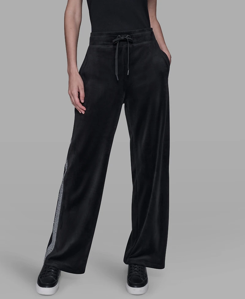 Karl Lagerfeld Paris Petite Rhinestone Trim Track Pant
