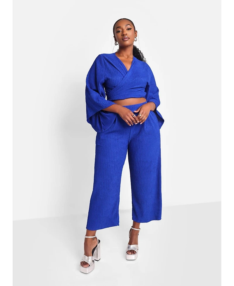 Rebdolls Women's Textured Cropped Wide Leg Pant